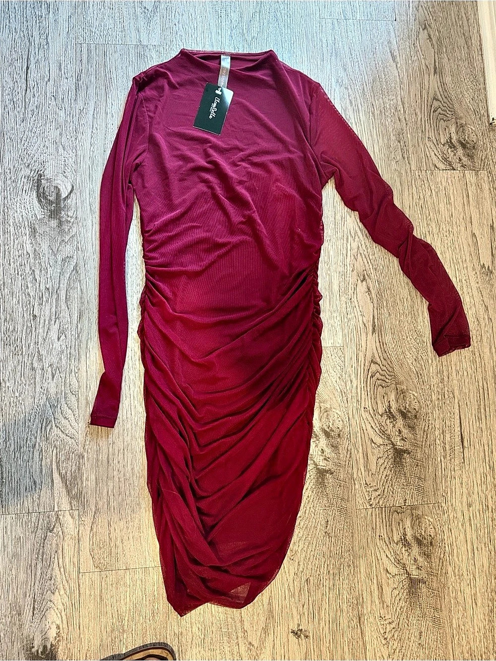 Reformation Ruched Midi Dress in Burgundy Size 0 NWT